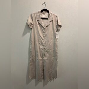 NWT Harper Sage Beige Button-Front Midi Shirt Dress, size XS